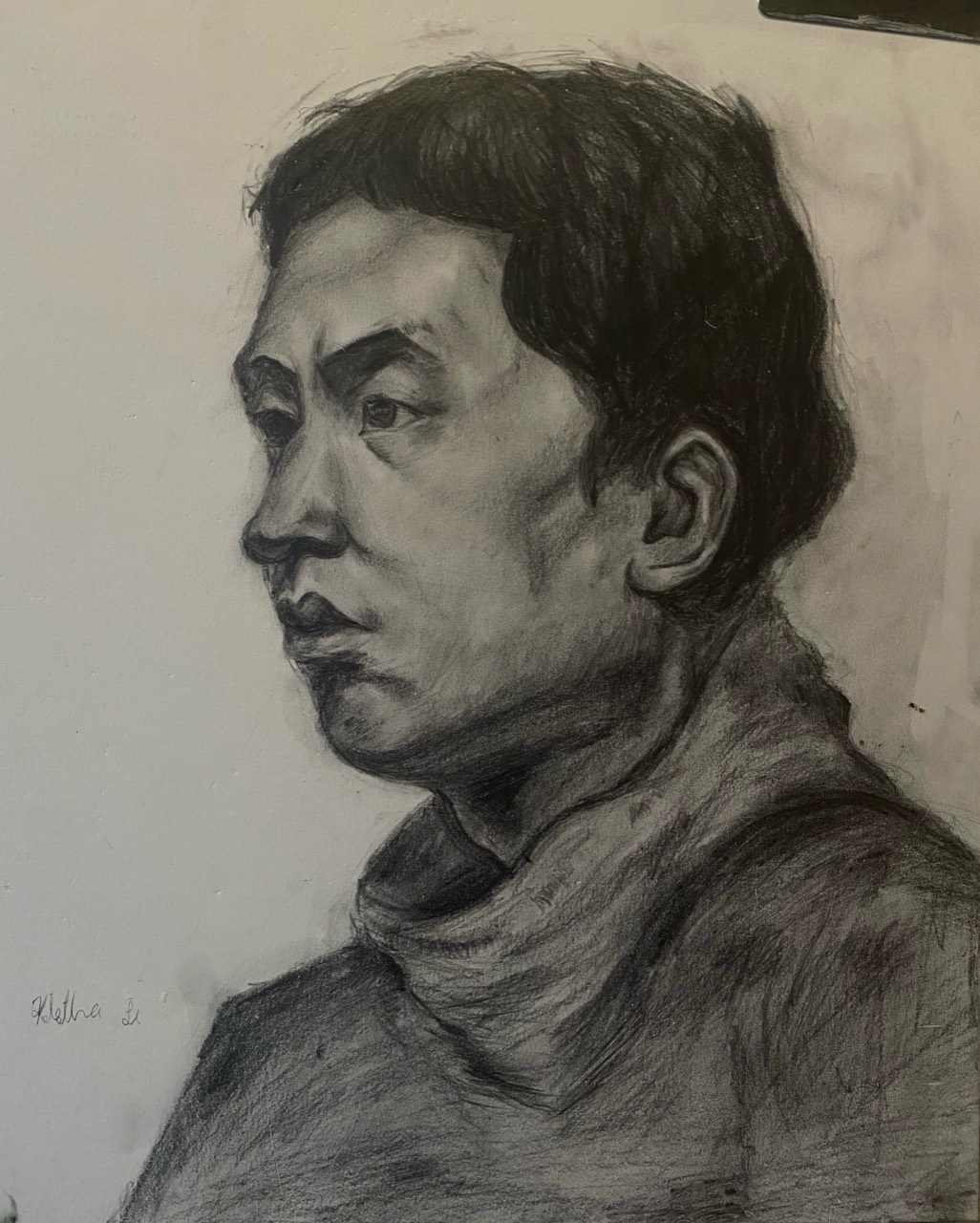 Graphite profile portrait of a man