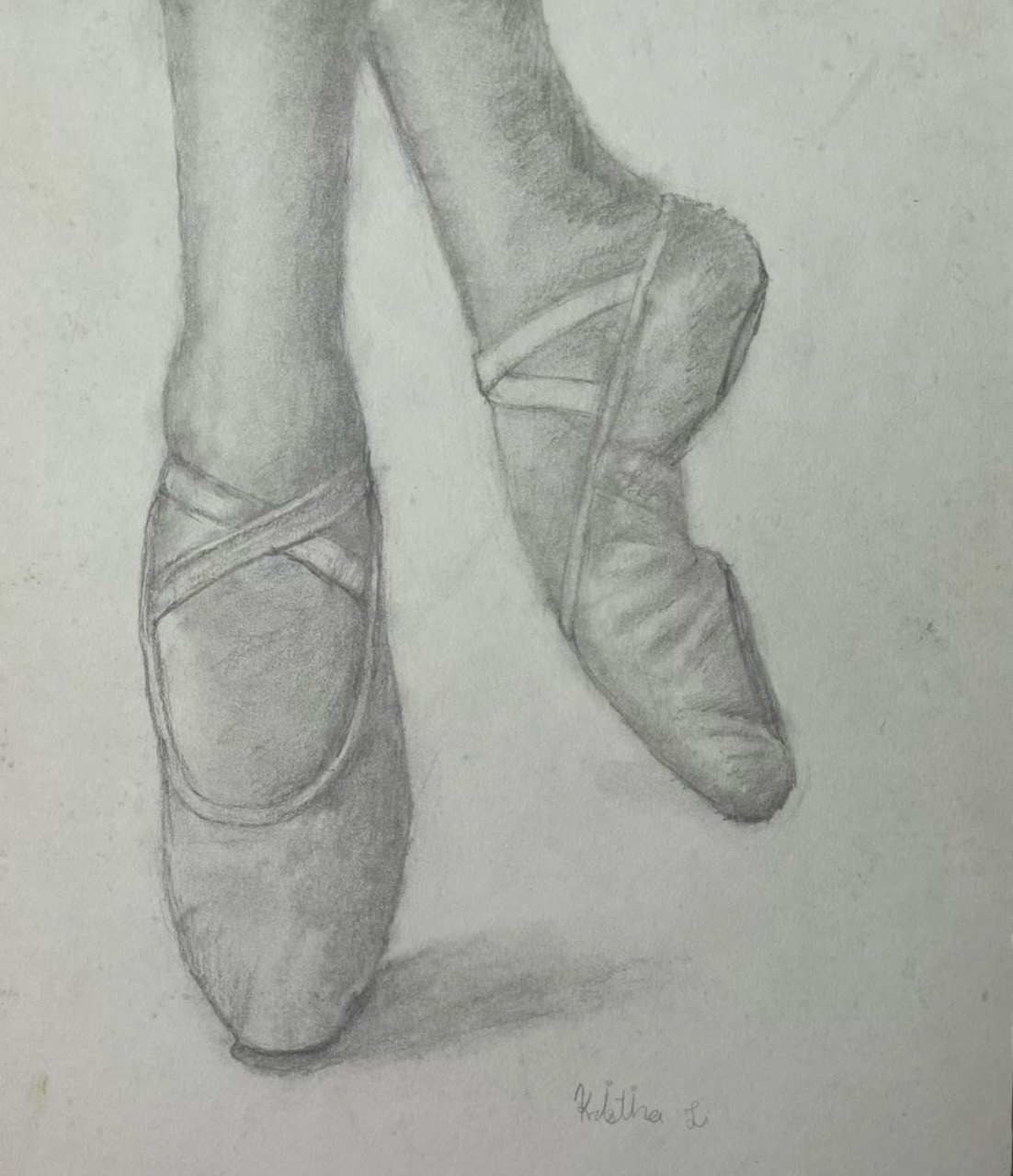 Graphite study of ballet shoes and feet