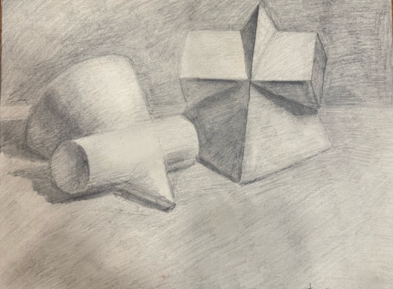 Graphite study of geometric solids and cast shadows