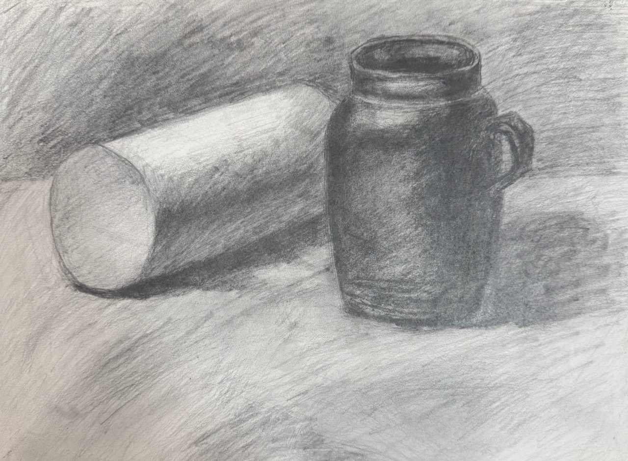 Graphite study of a cylinder and handled vessel